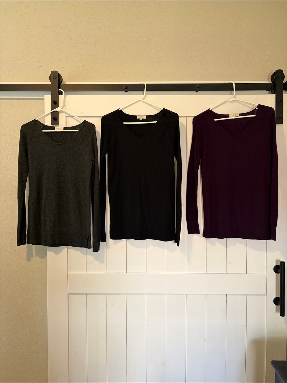 LOFT V-Neck Sweater Trio in Charcoal, Black, Plum